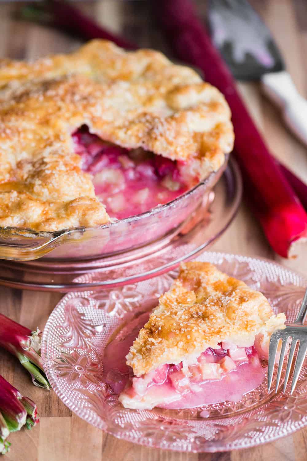 slice of fresh rhubarb pie