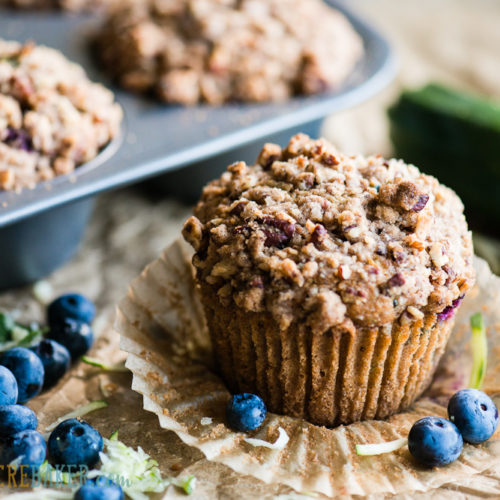 Homemade Zucchini Blueberry Muffins with Stresel Topping