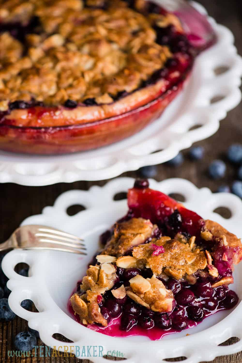 homemade bluberry pie with crumble topping