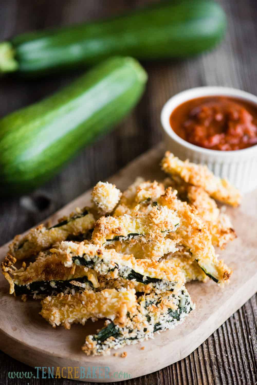 Tray of parmesan zucchini fries with dipping sauce