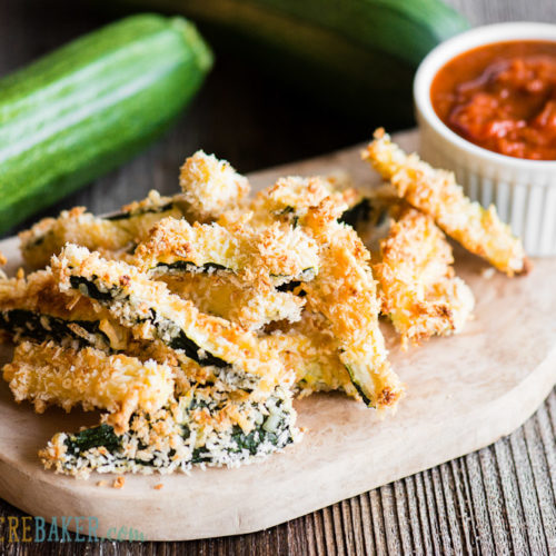 Tray of parmesan zucchini fries with dipping sauce