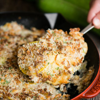 creamy summer squash casserole in pan