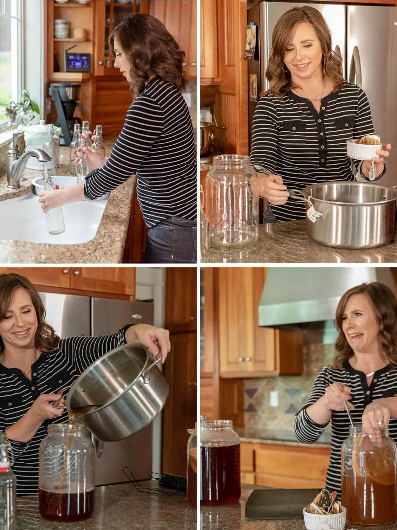 photos of me making kombucha from sweet tea