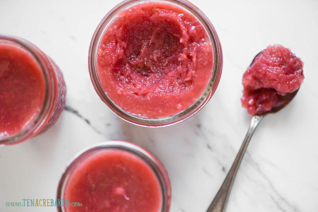 spoonful of homemade rhubarb jam