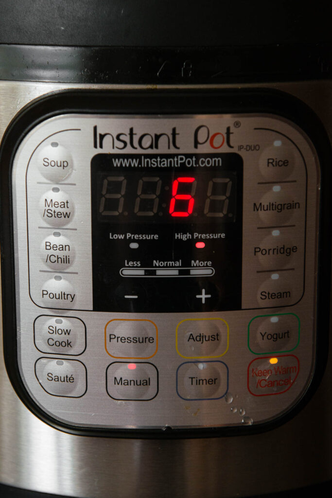 instant pot with timer set to 6